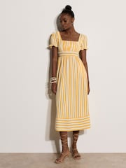 Apricot Yellow Stripe Milkmaid Midaxi Dress - Image 1 of 5
