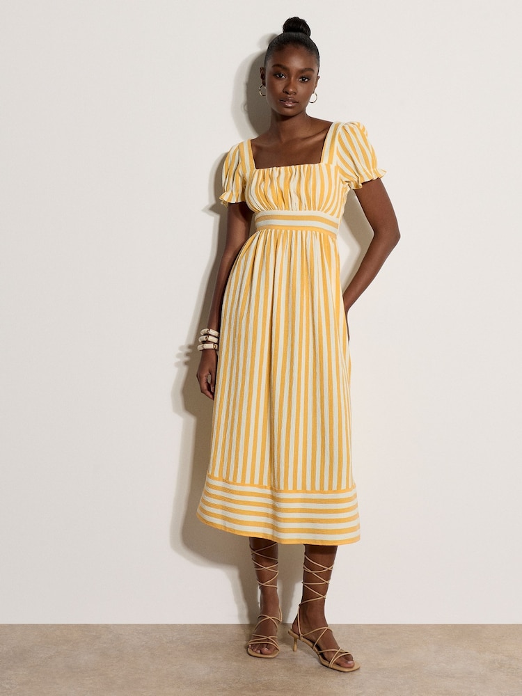 Apricot Yellow Stripe Milkmaid Midaxi Dress - Image 2 of 5 Apricot Yellow Stripe Milkmaid Midaxi Dress - Image 2 of 5