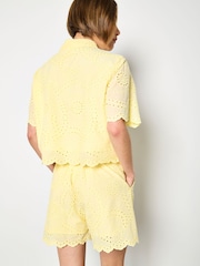 Apricot Yellow Scalloped Cotton Broderie Mini Shorts - Image 2 of 4