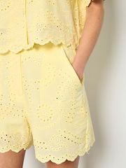 Apricot Yellow Scalloped Cotton Broderie Mini Shorts - Image 3 of 4