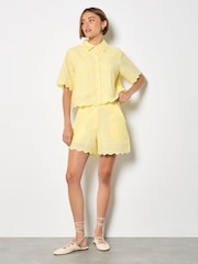 Apricot Yellow Scalloped Cotton Broderie Mini Shorts - Image 4 of 4