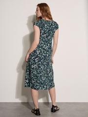 Apricot Dark Blue Watercolour Leaf Midi Dress - Image 2 of 5