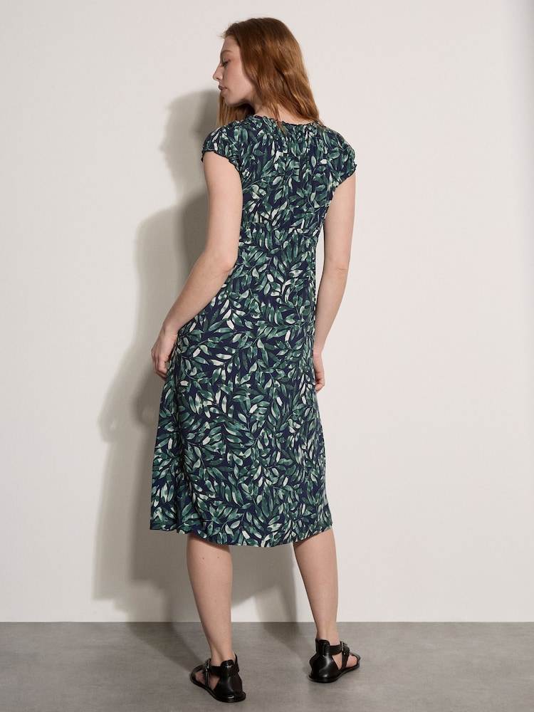Apricot Dark Blue Watercolour Leaf Midi Dress - Image 2 of 5