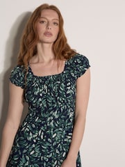 Apricot Dark Blue Watercolour Leaf Midi Dress - Image 4 of 5