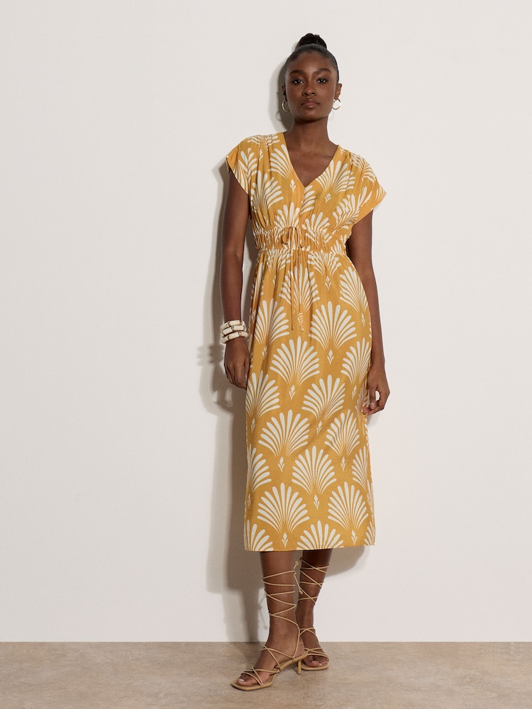 Apricot Yellow Fan Print Midaxi Dress - Image 1 of 5 Apricot Yellow Fan Print Midaxi Dress - Image 1 of 5