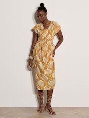 Apricot Yellow Fan Print Midaxi Dress - Image 2 of 5