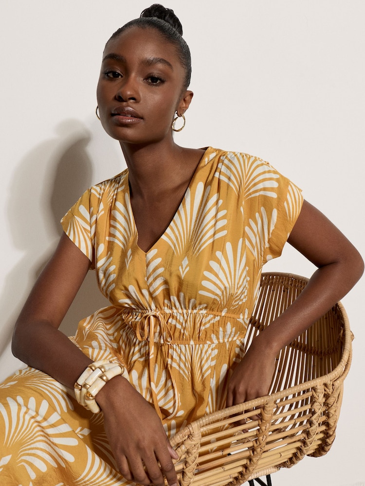Apricot Yellow Fan Print Midaxi Dress - Image 5 of 5 Apricot Yellow Fan Print Midaxi Dress - Image 5 of 5