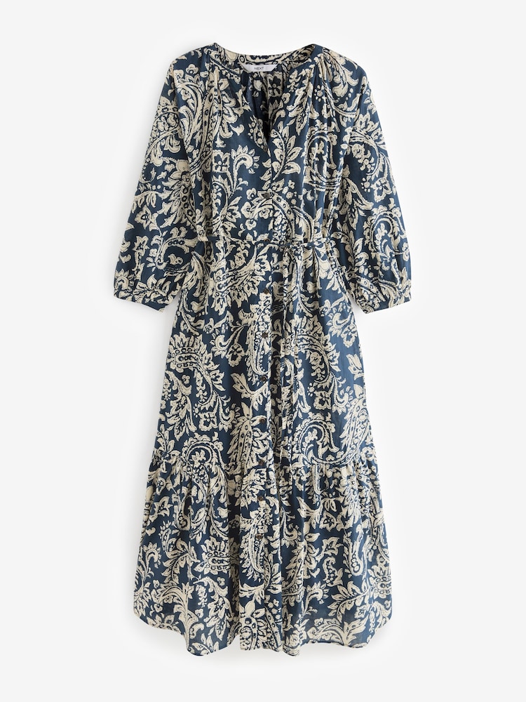 Navy 100% Cotton Long Sleeve Dress - Image 1 of 2