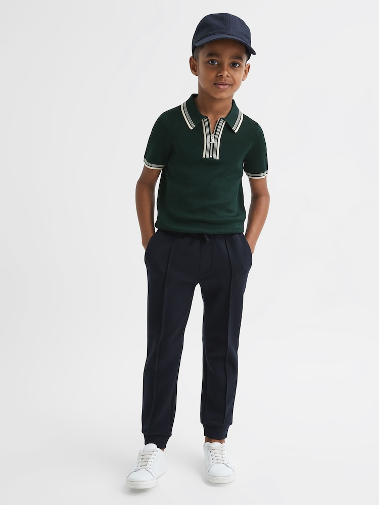 Reiss Emerald Regency Senior Half-Zip Striped T-Shirt - Image 1 of 7