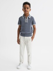 Reiss Ashley Blue Regency Senior Half-Zip Striped T-Shirt - Image 1 of 6