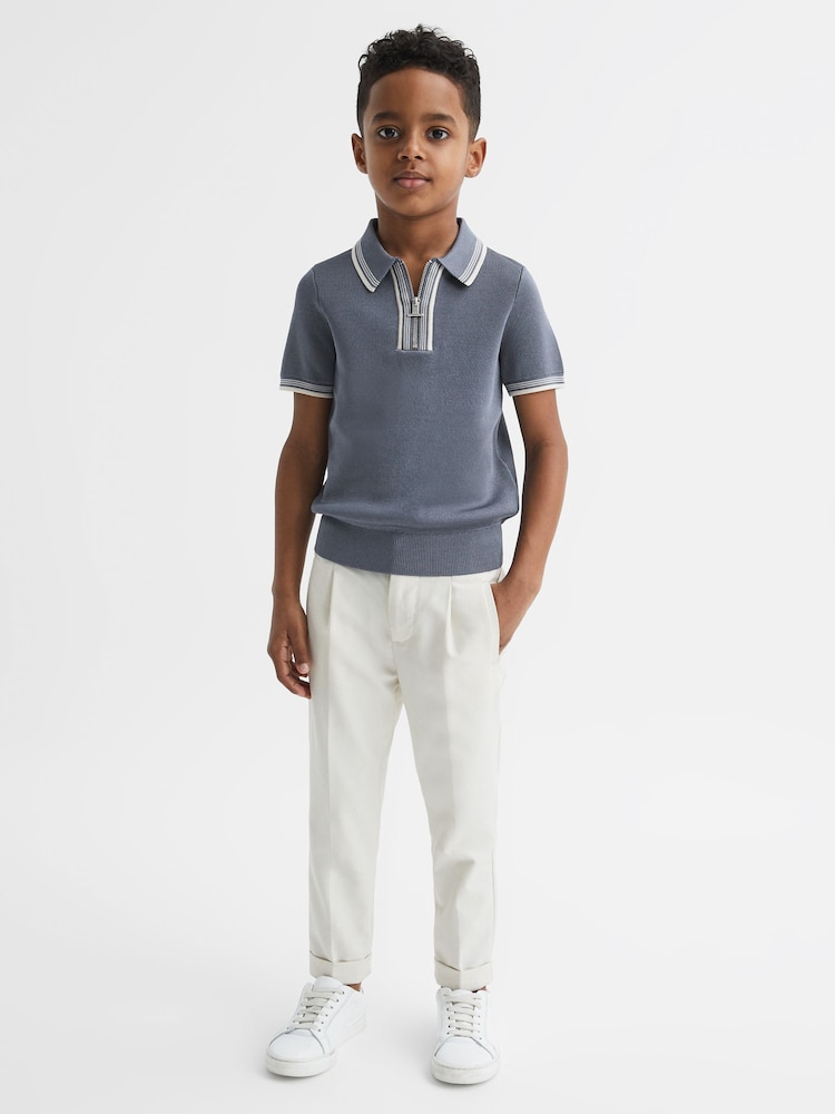 Reiss Ashley Blue Regency Senior Half-Zip Striped T-Shirt - Image 1 of 6