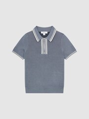 Reiss Ashley Blue Regency Senior Half-Zip Striped T-Shirt - Image 2 of 6