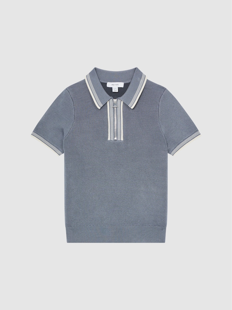 Reiss Ashley Blue Regency Senior Half-Zip Striped T-Shirt - Image 2 of 6