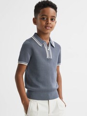 Reiss Ashley Blue Regency Senior Half-Zip Striped T-Shirt - Image 3 of 6