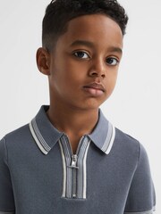 Reiss Ashley Blue Regency Senior Half-Zip Striped T-Shirt - Image 4 of 6