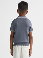 Reiss Ashley Blue Regency Senior Half-Zip Striped T-Shirt - Image 5 of 6