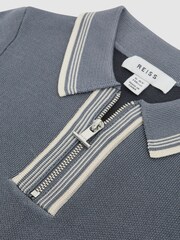Reiss Ashley Blue Regency Senior Half-Zip Striped T-Shirt - Image 6 of 6