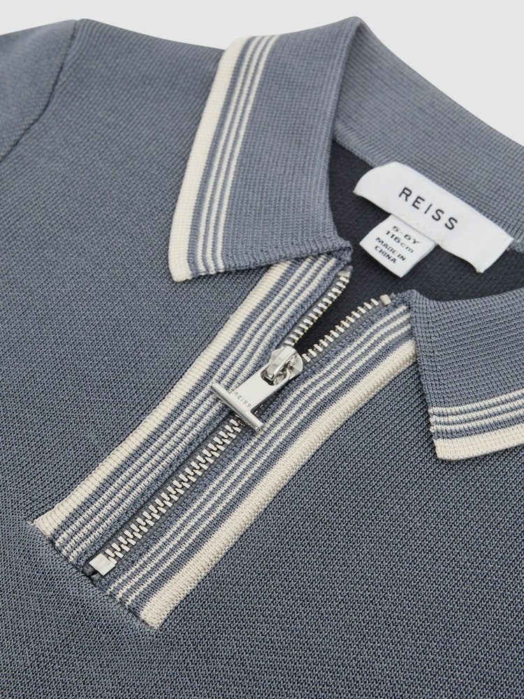 Reiss Ashley Blue Regency Senior Half-Zip Striped T-Shirt - Image 6 of 6