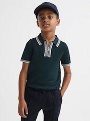 Reiss Emerald Regency Junior Half-Zip Striped T-Shirt - Image 1 of 7