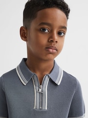 Reiss Ashley Blue Regency 4-9 yrs Half Zip Striped T-Shirt - Image 4 of 6
