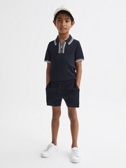 Reiss Navy Regency Junior Half Zip Striped T-Shirt - Image 3 of 7