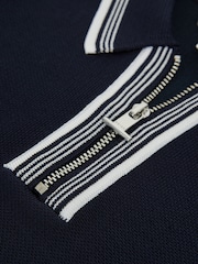 Reiss Navy Regency Junior Half Zip Striped T-Shirt - Image 7 of 7