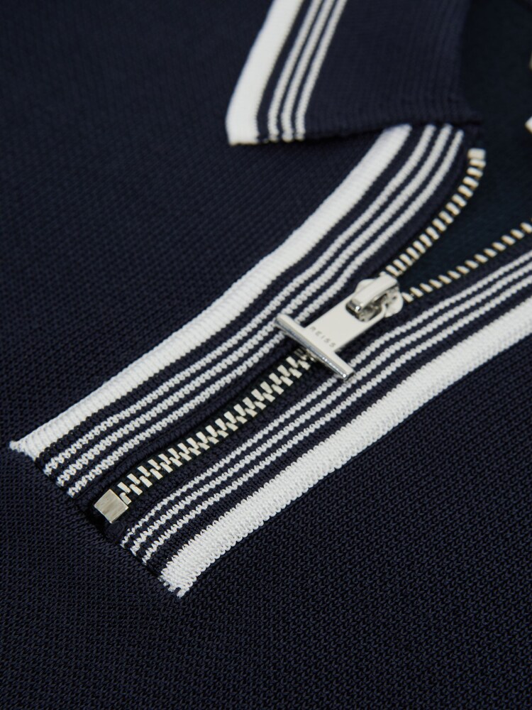 Reiss Navy Regency Junior Half Zip Striped T-Shirt - Image 7 of 7