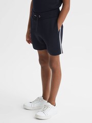 Reiss Navy Colton Junior Side Stripe Drawstring Shorts - Image 1 of 7