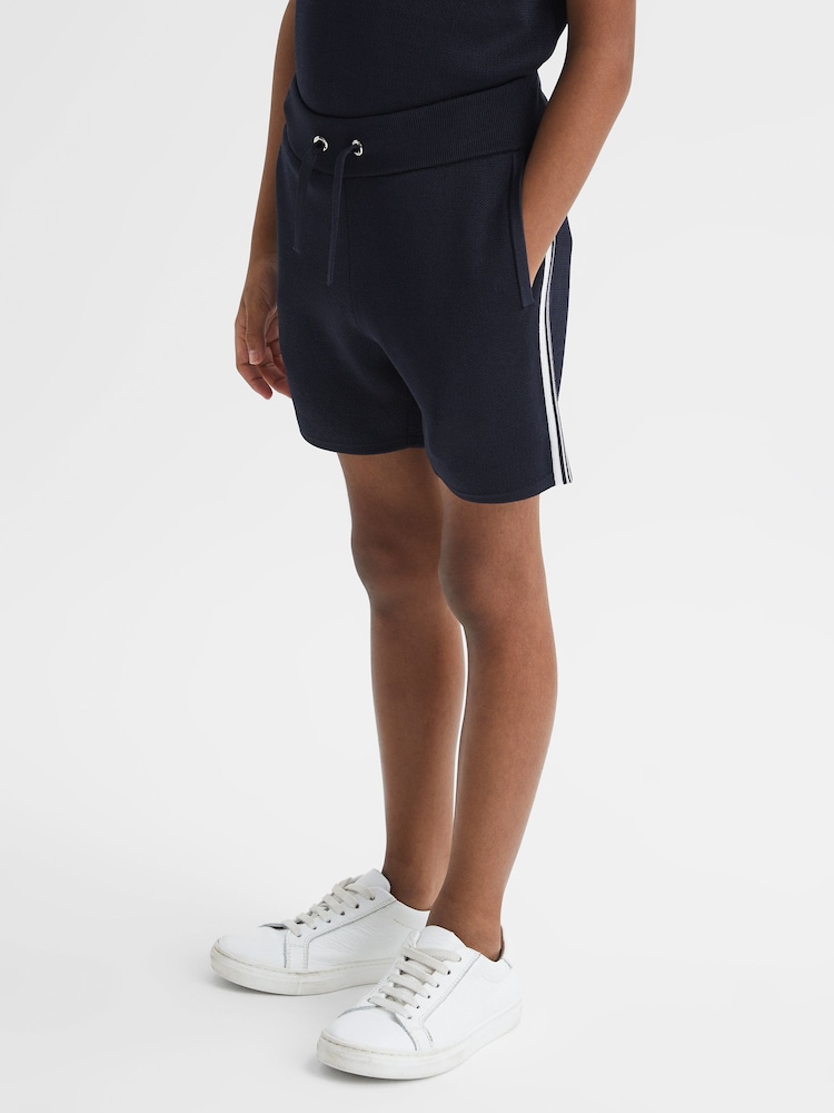 Reiss Navy Colton Junior Side Stripe Drawstring Shorts - Image 1 of 7