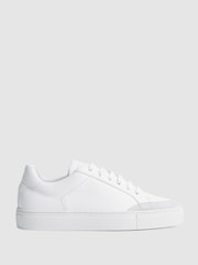Reiss White Ashley Perf Leather Low Top Trainers - Image 1 of 5