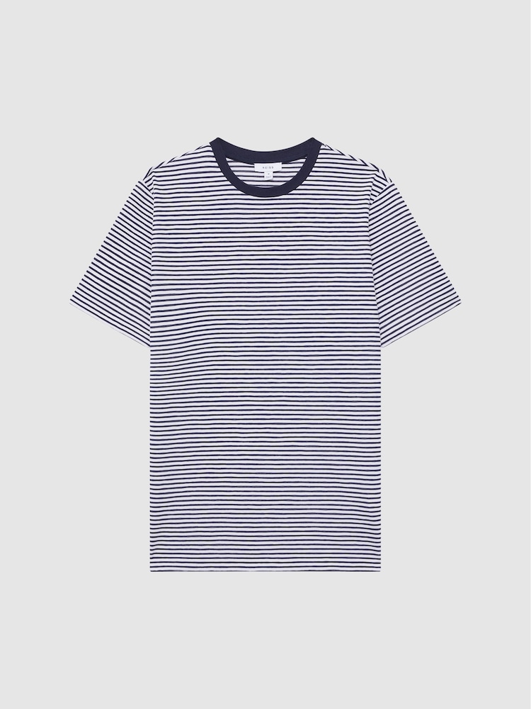 Reiss Navy/White Keats Striped Short Sleeve Crew Neck T-Shirt - Image 2 of 6