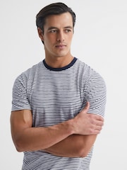 Reiss Navy/White Keats Striped Short Sleeve Crew Neck T-Shirt - Image 4 of 6
