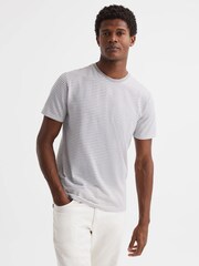 Reiss Oatmeal/White Keats Striped Crew Neck T-Shirt - Image 1 of 5