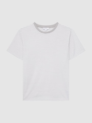 Reiss Oatmeal/White Keats Striped Crew Neck T-Shirt - Image 2 of 5