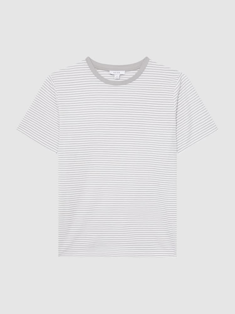 Reiss Oatmeal/White Keats Striped Crew Neck T-Shirt - Image 2 of 5