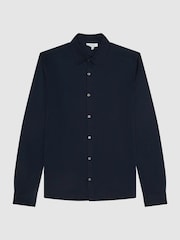 Reiss Navy King Mercerised Cotton Button-Through Shirt - Image 12 of 12