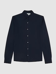 Reiss Navy King Mercerised Cotton Button-Through Shirt - Image 2 of 6