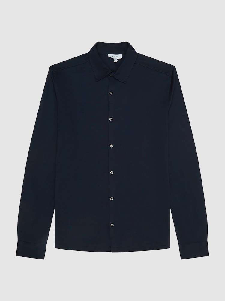 Reiss Navy King Mercerised Cotton Button-Through Shirt - Image 2 of 6