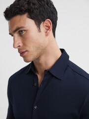 Reiss Navy King Mercerised Cotton Button-Through Shirt - Image 4 of 6