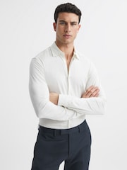 Reiss Ecru King Mercerised Cotton Button-Through Shirt - Image 1 of 6