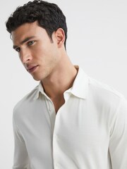 Reiss Ecru King Mercerised Cotton Button-Through Shirt - Image 4 of 6