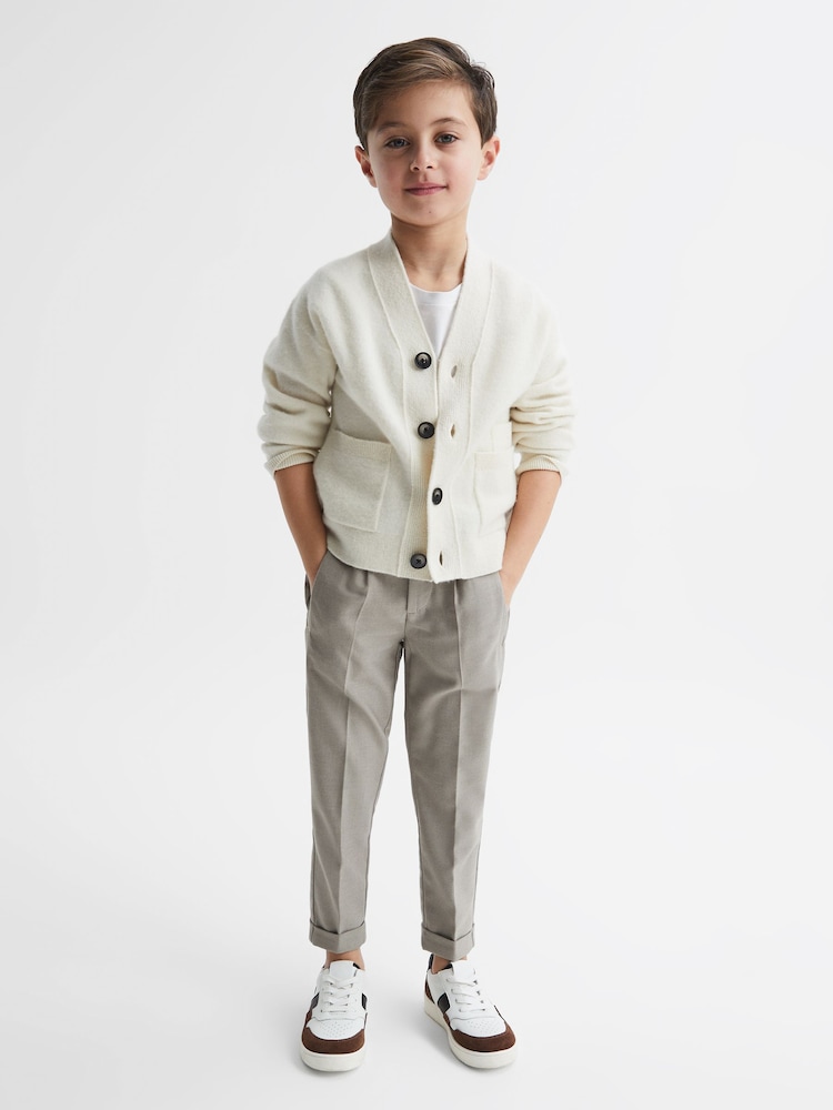 Reiss Taupe Brighton 9-14 yrs Relaxed Elasticated Trousers with Turn-Ups - Image 1 of 7