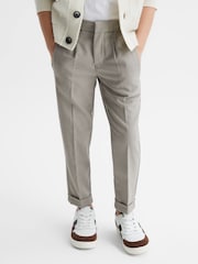 Reiss Taupe Brighton Junior Relaxed Elasticated Trousers with Turn-Ups - Image 1 of 7