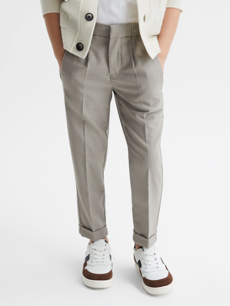 Reiss Taupe Brighton Junior Relaxed Elasticated Trousers with Turn-Ups - Image 1 of 7