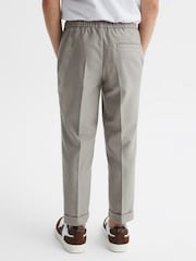 Reiss Taupe Brighton Junior Relaxed Elasticated Trousers with Turn-Ups - Image 5 of 7