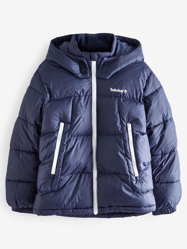 Timberland Navy Logo Hooded Puffer Coat - Image 1 of 1