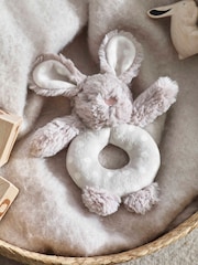 Natural Faux Fur Bunny Baby Rattle - Image 1 of 2
