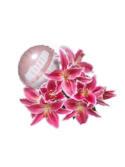 Pink Oriental Lily and Birthday Balloon Real Plant Gift Bag - Image 4 of 4
