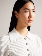 Ted Baker Reannia White Polo Knit Top With Diamante Buttons - Image 2 of 5