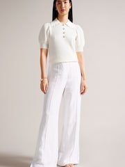 Ted Baker Reannia White Polo Knit Top With Diamante Buttons - Image 4 of 5